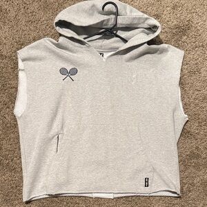 Gray asrv sleeveless Hoodie with Tennis Racket Design